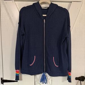 Zaket & Plover Cotton Cashmere Blend Rainbow Hood Zip Up Sweatshirt Size Lg